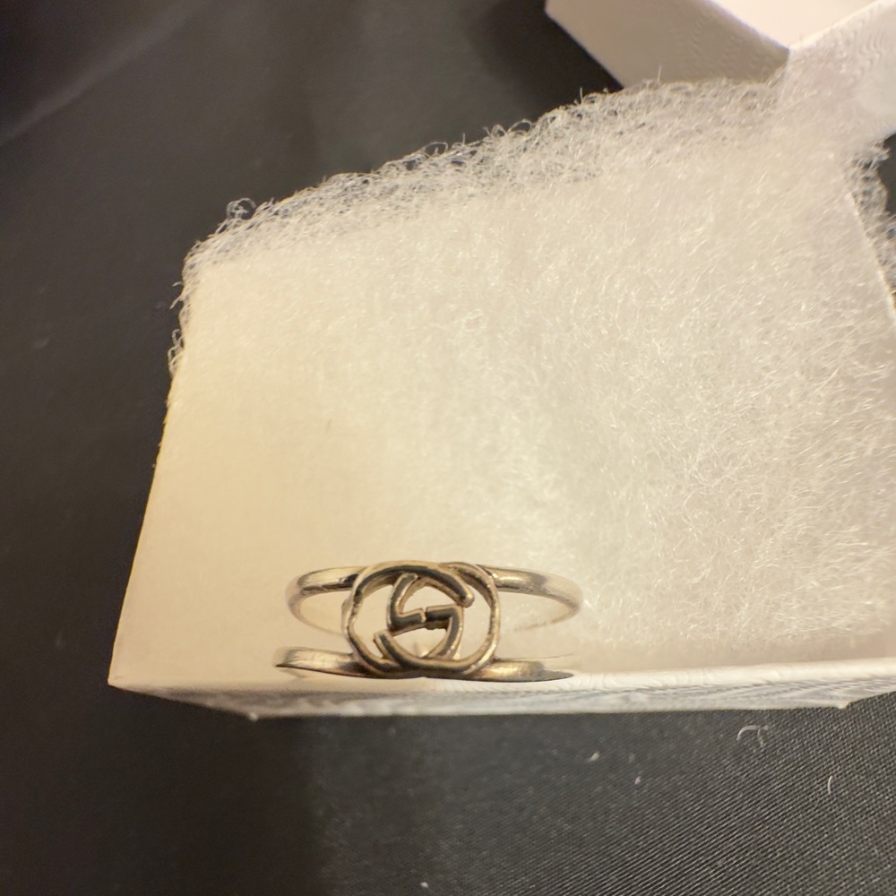 Gucci 925 Silver Gg Interlocking Ring Size 6 - image 5